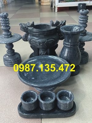 Bộ lư hương tai rồng đá đen