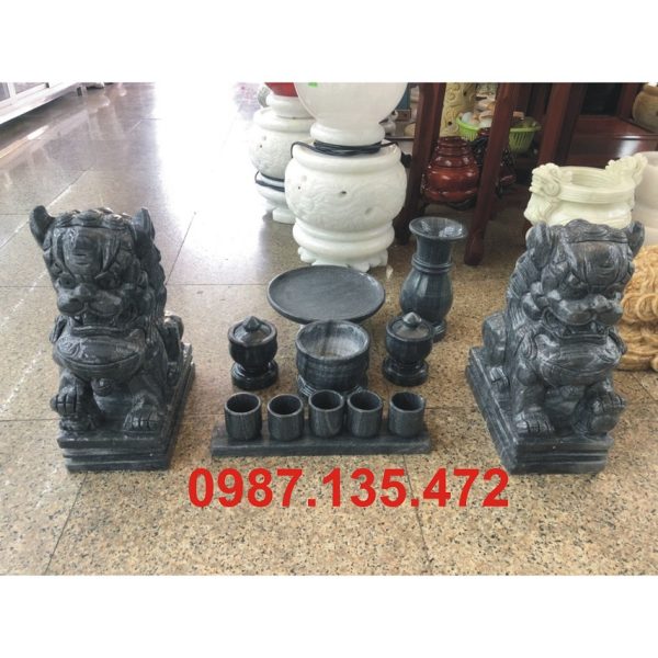 Bộ bát hương đá kỳ lân đen